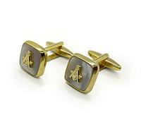 THE MASONIC COLLECTION - Mother of Pearl Embossed Cufflinks - Square and Compass - Gold Plated - Freemason Gifts for Men