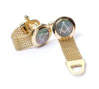 THE MASONIC COLLECTION - Onyx Cufflinks for Men With Gold Plating - Comes With Chain Fitting Style - In Luxury Chrome Gift Box - Freemason Gifts for Men