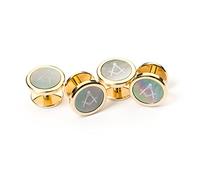 THE MASONIC COLLECTION - Onyx Square and Compass Dress Shirt Studs - Gold Plated - Comes in Velvet Pouch - Freemason Gifts for Men