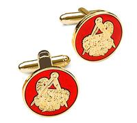 THE MASONIC COLLECTION - Red Round Masonic Stewards Cufflinks (Cornucopia Symbol) - Gold plated - Velvet Pouch/Cufflink Box - Freemason Gifts for Men