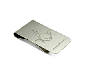 THE MASONIC COLLECTION Silver Plated Square & Compass Money Clip with G Logo - Engraved Masonic Money Holder - Freemason Personalised Gift for Men (Square & Compass Without G)