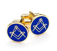 THE MASONIC COLLECTION - Square and Compass Cufflinks for Men - Blue and Gold - Comes in Cufflink Box/Velvet Pouch - Freemason Gifts for Men