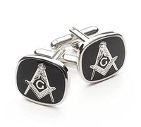 THE MASONIC COLLECTION - Square and Compass With G Cufflinks for Men - Black and Silver Plated - Only 2mm Thick - Comes in Cufflink Box/Velvet Pouch - Freemason Gifts for Men