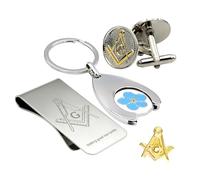 THE MASONIC COLLECTION Square & Compass Gift Set - Includes Cufflinks, Keyring, Lapel Pin & Money Clip - Freemason Personalised Gift for Men
