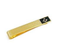 THE MASONIC COLLECTION - Tie Slide in Black and Gold with Diamond Cut Pattern Square & Compass With Black Enamel - In Velvet Pouch/Gift Box - An Ideal Freemason Gift For Men