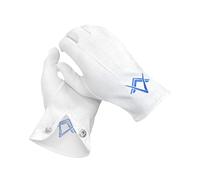 THE MASONIC COLLECTION White Cotton Gloves for Men - Royal Blue Embroidered Square & Compass Logo - Washable & Reusable - Freemason Gifts for Men