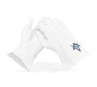 THE MASONIC COLLECTION - White Leather Gloves - With Royal Blue Square and Compass Design - Masonic G logo - Freemason Gift For Men
