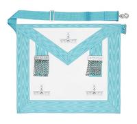 THE MASONIC COLLECTION - Worshipful Master WM/PM Leather Apron - Sky Blue - Silver Pated Levels & Ball Chains with Pockets - Freemason Gift For Men