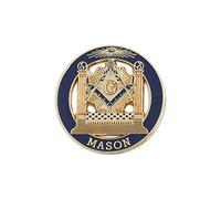 The Masonic Exchange Masonic Square & Compass with Double Column Round Blue Lapel Pin - 1" Diameter