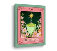 The Matcha Tarot Print Wall Art, Green Tea Vintage Posters Canvas Framed Prints Modern Home Decor, Retro Botanical Floral Poster for Living Room Entryway Bedroom Book Shelf Room Aesthetic
