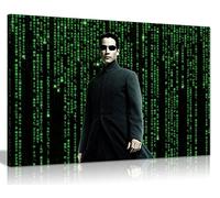 The Matrix Movie Neo Source Code Green and Black Background Canvas Wall Art Picture Print (12X8)