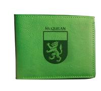 The McQuillian Irish Family Crest Coat of Arms Green Pu Leather Wallet Personalised Laser Engraved Bifold