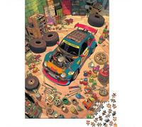 The Mechanical Age 3-Layer Cardboard 1000 Pc Stripped Race Car Classic Puzzle, Ultra Difficult, Stress Relief, Wall Decor & Gift for Puzzle Lovers 52x38cm/1000pcs
