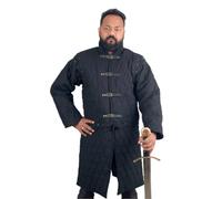 The Medievals Thick Padded Full Sleeves Gambeson Coat Aketon Jacket Armor, Cotton Fabric (Black, 2X-Large)