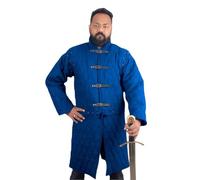 THE MEDIEVALS Thick Padded Full Sleeves Gambeson Coat Aketon Jacket Armor, Cotton Fabric, Blue, XL