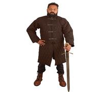 THE MEDIEVALS Thick Padded Full Sleeves Gambeson Coat Aketon Jacket Armor, Cotton Fabric, Brown, XXXXL