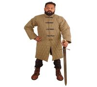 THE MEDIEVALS Thick Padded Full Sleeves Gambeson Coat Aketon Jacket Armor, Cotton Fabric, Camel, M