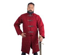 THE MEDIEVALS Thick Padded Full Sleeves Gambeson Coat Aketon Jacket Armor, Cotton Fabric, Red, L