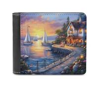 The Mediterranean Harbour Bifold Wallet PU Leather Pocket Wallet Slim Purse for Women Men Gifts