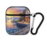 The Mediterranean Harbour Case Cover Compatible with AirPods 1&2 Protective PC Shell Carrying Case with Keychain
