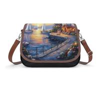 The Mediterranean Harbour Crossbody Bags for Women Leather Tote Bag Travel Purse Shoulder Bag for Work Shopping