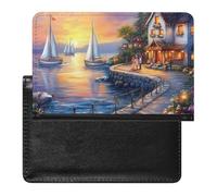 The Mediterranean Harbour Passport Holder for Men Women PU Leather Passport Cover Travel Wallet