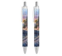 The Mediterranean Harbour Retractable Ballpoint Pen Black Ink Ball Point Pen Work Pens 2 PCS