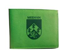 The Meehan Irish Family Crest Coat of Arms Green Pu Leather Wallet Personalised Laser Engraved Bifold
