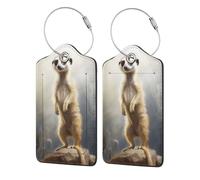 The Meerkat Stands On A Rock Luggage Tag, Pu Leather Travel Luggage Tag Suitcase Tag Durable Steel Loop Suitcase Tags Identifiers