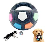 The Mellow Dog Calming Ball with Handle, Interactive Pet Toss Catch Squeaky Floating Rubber Ball, Strong Durable Football Shape for Water Play Training Outdoor Games Dogs Colour