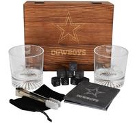 The Memory Company Licensed NFL Wood Boxed Drinkware Gift Set - Includes 2 Premium Rock Glasses, Cooling Cubes, Tongs, and Coasters, Dallas Cowboys