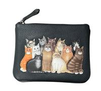 The Meowfia Cats Coin & Card Purse - Genuine Leather Cat Appliqué Wallet with RFID Protection & Gift Dust Bag - gingertom, Siamese, Black, Grey Cats (Dark Grey)