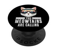 The Meowtains Are Calling Funny Cat Skiing Men Women Winter PopSockets Adhesive PopGrip