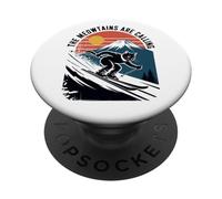 The Meowtains Are Calling - Funny Pun Cat Skiing Lover PopSockets Adhesive PopGrip