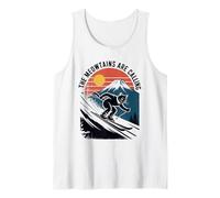 The Meowtains Are Calling - Funny Pun Cat Skiing Lover Tank Top