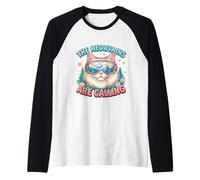 The Meowtains are Calling Snowboard Ski Skier Skiing Girl Raglan Baseball Tee