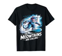 The Meowtains are Calling Snowboarder Funny Snowboard Cat T-Shirt