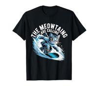 The Meowtains are Calling Snowboarder Funny Snowboard Cat T-Shirt