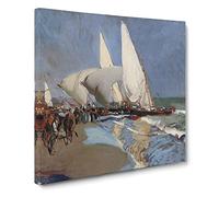 The Merchant Ships by Joaquin Sorolla Y Bastida Canvas Print | Gallery Wrapped 30mm Frame Wall Art | 14x14 inches | Ready to Hang | Modern Beach Picture | Living Room Bedroom Lounge Office