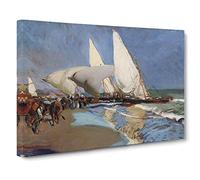 The Merchant Ships By Joaquin Sorolla Y Bastida Canvas Print | Gallery Wrapped 30mm Frame Wall Art | 20x14 inches | Ready to Hang | Classic Beach Picture | Living Room Bedroom Lounge Office