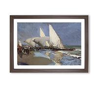 The Merchant Ships by Joaquin Sorolla Y Bastida Framed Print | A2 Walnut Framed Wall Art | Ready to Hang | Modern Nature Picture | Living Room Bedroom Lounge Office