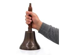 The Metal Magician Large & Heavy Solid Brass Loud Hand Call Bell for Weddings, Christmas, School 11(H) 5(D) Antique Brass by