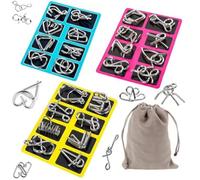 The Metal Montessori Puzzle Solving, 3D Metal Puzzle Set Brain Teaser Ring, Reverse Thinking Physics Mind Games Puzzles Disentanglement Sets with Carry Pouch for Party Challenge for Adults(1 SET)