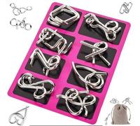 The Metal Montessori Puzzle Solving, 3D Metal Puzzle Set Brain Teaser Ring, Reverse Thinking Physics Mind Games Puzzles Disentanglement Sets with Carry Pouch for Party Challenge for Adults(Pink)