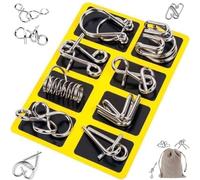 The Metal Montessori Puzzle Solving, 3D Metal Puzzle Set Brain Teaser Ring, Reverse Thinking Physics Mind Games Puzzles Disentanglement Sets with Carry Pouch for Party Challenge for Adults(Yellow)