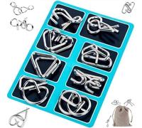 The Metal Montessori Puzzle Solving, 3D Metal Puzzle Set Brain Teaser Ring, Reverse Thinking Physics Mind Games Puzzles Disentanglement Sets with Carry Pouch for Party Challenge for Adults(Blue)