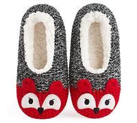 The Metluks Cute Animal House Slippers Warm Fluffy Slippers Socks with Grippers Non-Slip Cozy Funny Gift, Knit Fox, 31.5/34 EU