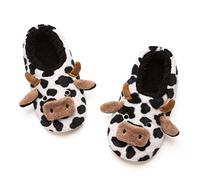 The Metluks Cute Animal House Slippers, Warm Fuzzy Slipper Socks with Grippers Non Slip, Cozy Funny Gifts, Plush Cow, 7-8