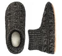 The Metluks Mens Slipper Socks with Grips House Slippers, Cable Knit Black, 12-13