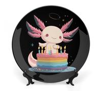 The Mexican Axolotls and Cake Bone China Decorative Plate Ceramic | Wall Dinner Plates with Display Stand for Home Kitchen Decor